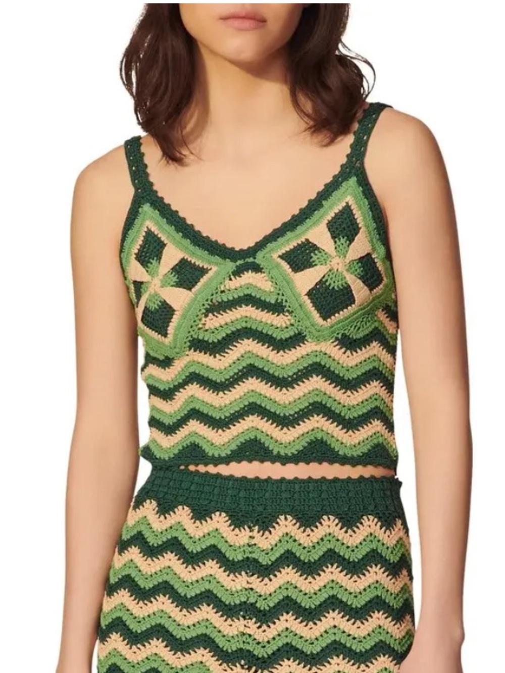 Sandro Paris Francine Crocheted Crop Top in Green Size 2 NWOT